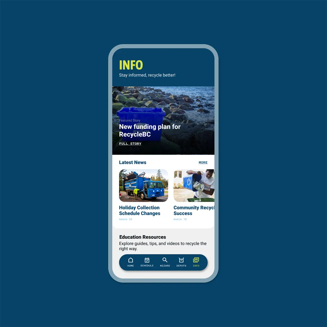 Redesigned educational section in Recycle BC app